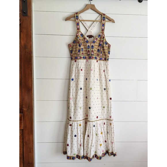 Anthropologie Payal Pratap Nora Midi Embroidered Artisan Festival Boho Dress 8 - Picture 5 of 15